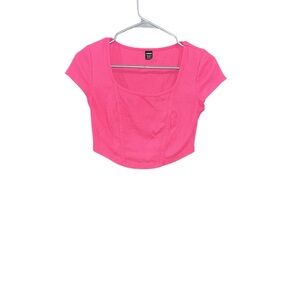 SHEIN Hot Pink Ribbed Crop Top High Low Hem Size Small